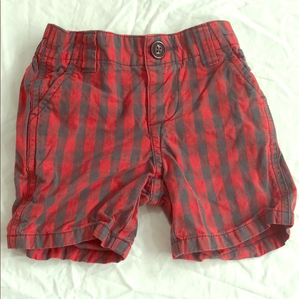 Baby boy Little 77 red plaid shorts